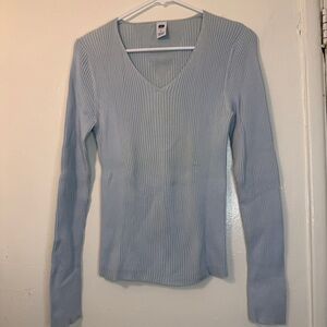 Vintage 90s Gap Ribbed Knit V-Neck Sweater in Pastel Baby Blue